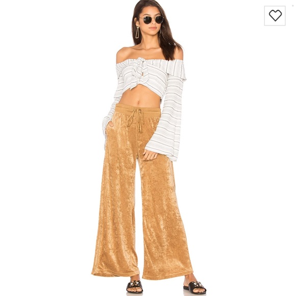 Free People Pants - FREE PEOPLE Velvet Gold Wide Leg Lounge Pants NEW